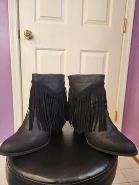 Fringe Ankle Booties for Women in Black